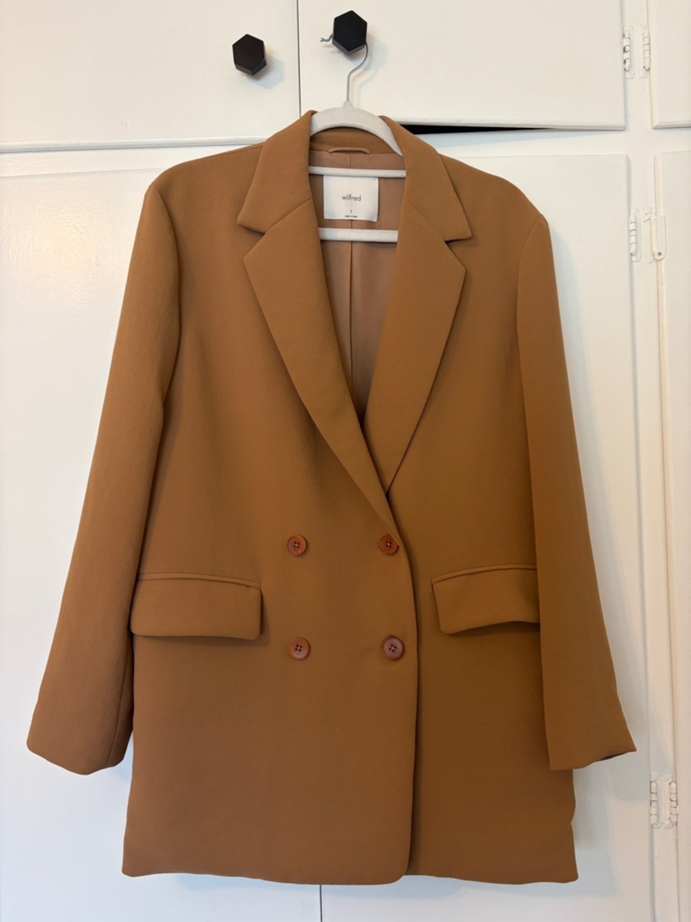 Wilfred Camel Oversized Double-Breasted Blazer
